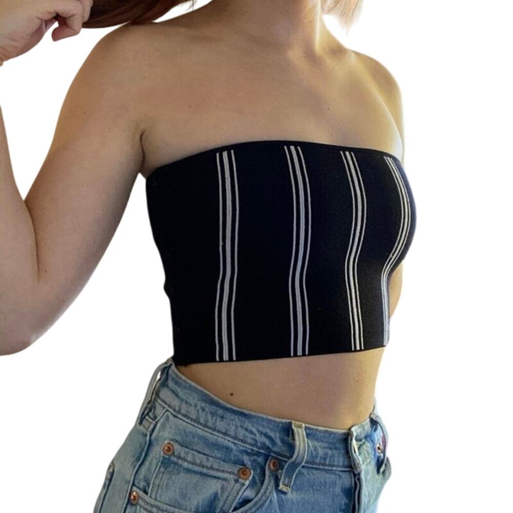 Aritzia Babaton L Black Essamba Tube Top Striped Strapless Bodycon Layering